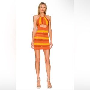 🔥NWT For Love and Lemons Tori Mini Dress-Orange XL